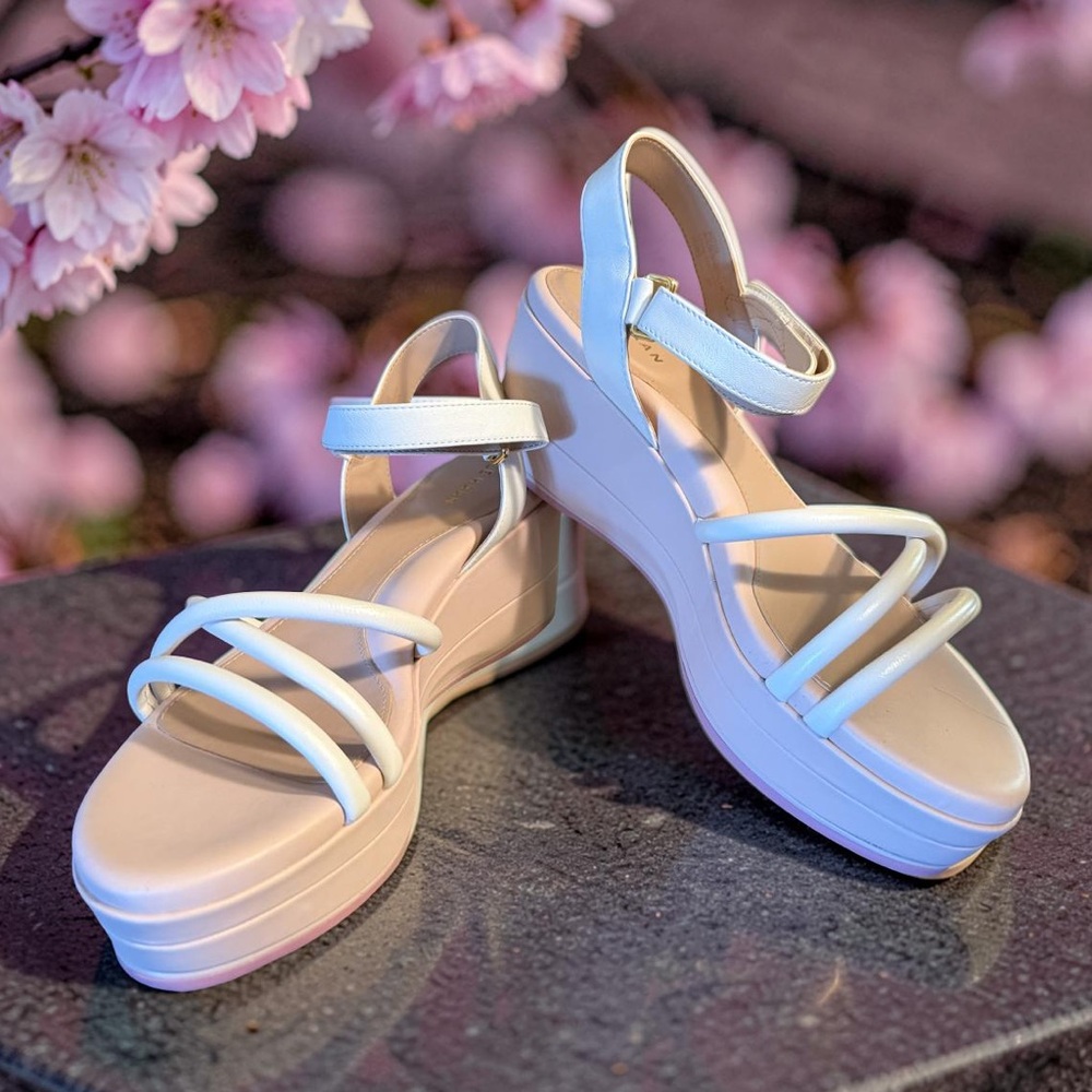 Cole Haan NWT Sz 9 White & Pink Leather Platform Strappy Sandals (SH286)